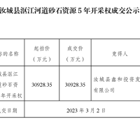 底價(jià)成交！湖南汝城5年河砂開(kāi)采權(quán)被當(dāng)?shù)貒?guó)企超3億元競(jìng)得